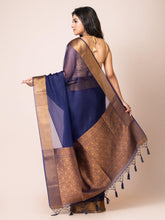 KAVVYA SOOTHING INDIGO BLUE SOFT AND LIGHT WEIGHT BOLLYWOOD STYLE BENARASI ORGANZA WEAVING SILK SAREE - KAVVYA